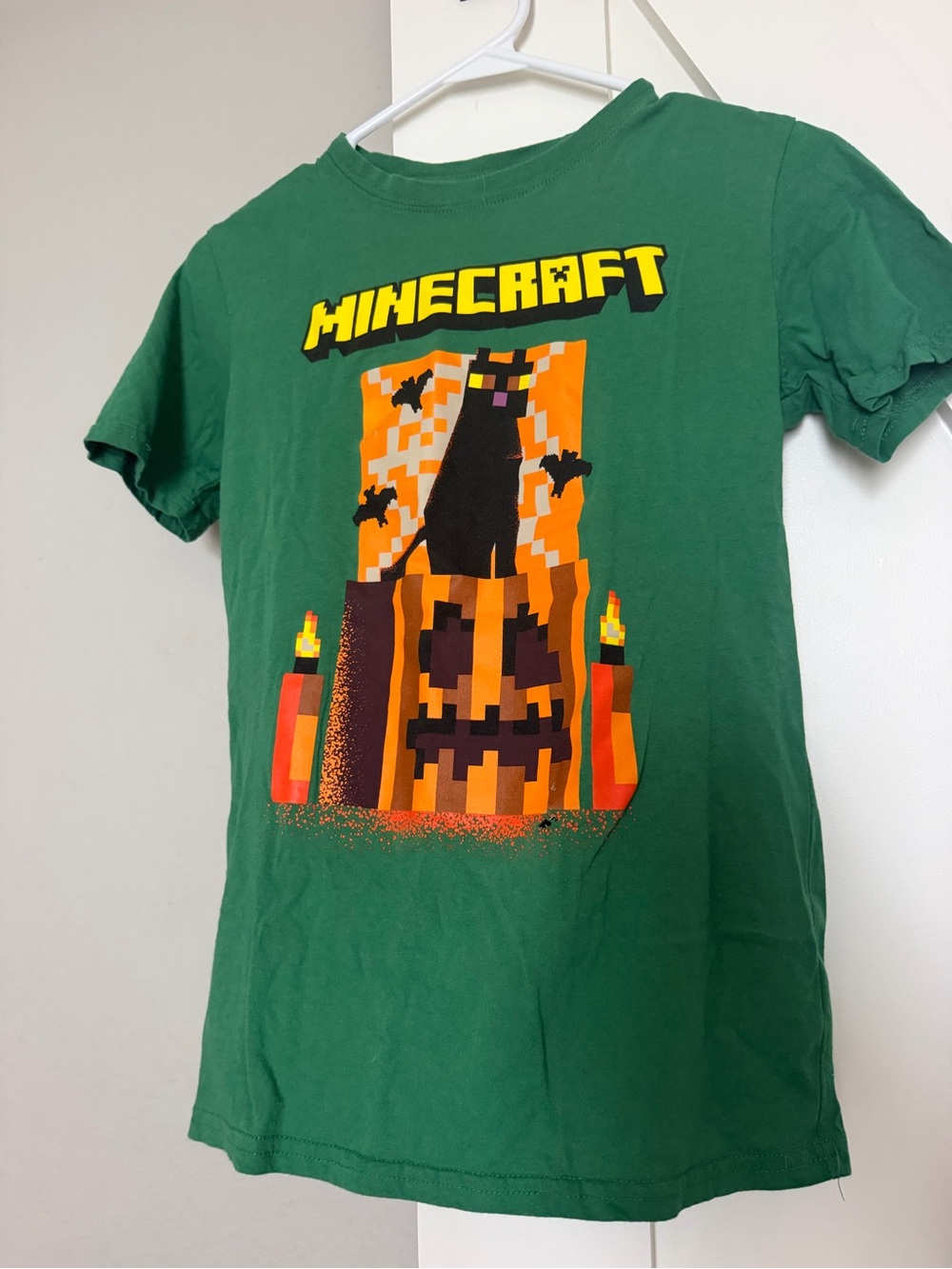 Minecraft Kids Green Short Sleeve Tee with Pumpkin Graphic
